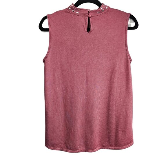 89th & Madison Embellished High Neck Sleeveless Mauve Tank Top - Picture 5 of 6